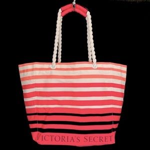 Victoria’s Secret Striped Logo Canvas Tote